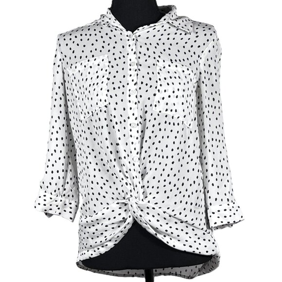 IZ BYER Women's White/Black, Polka Dot, Button Up, Twisted Mid Drift - XS - Picture 1 of 11